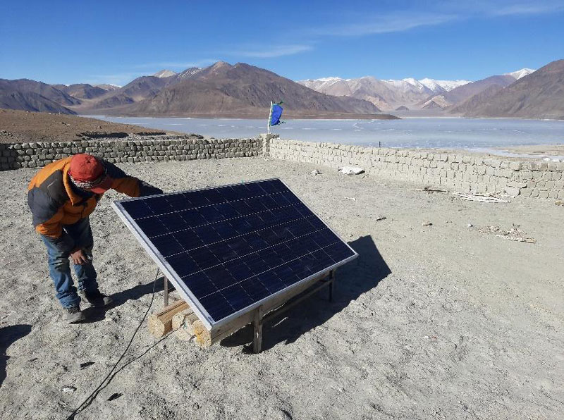 Solar panel in the Himalayas.